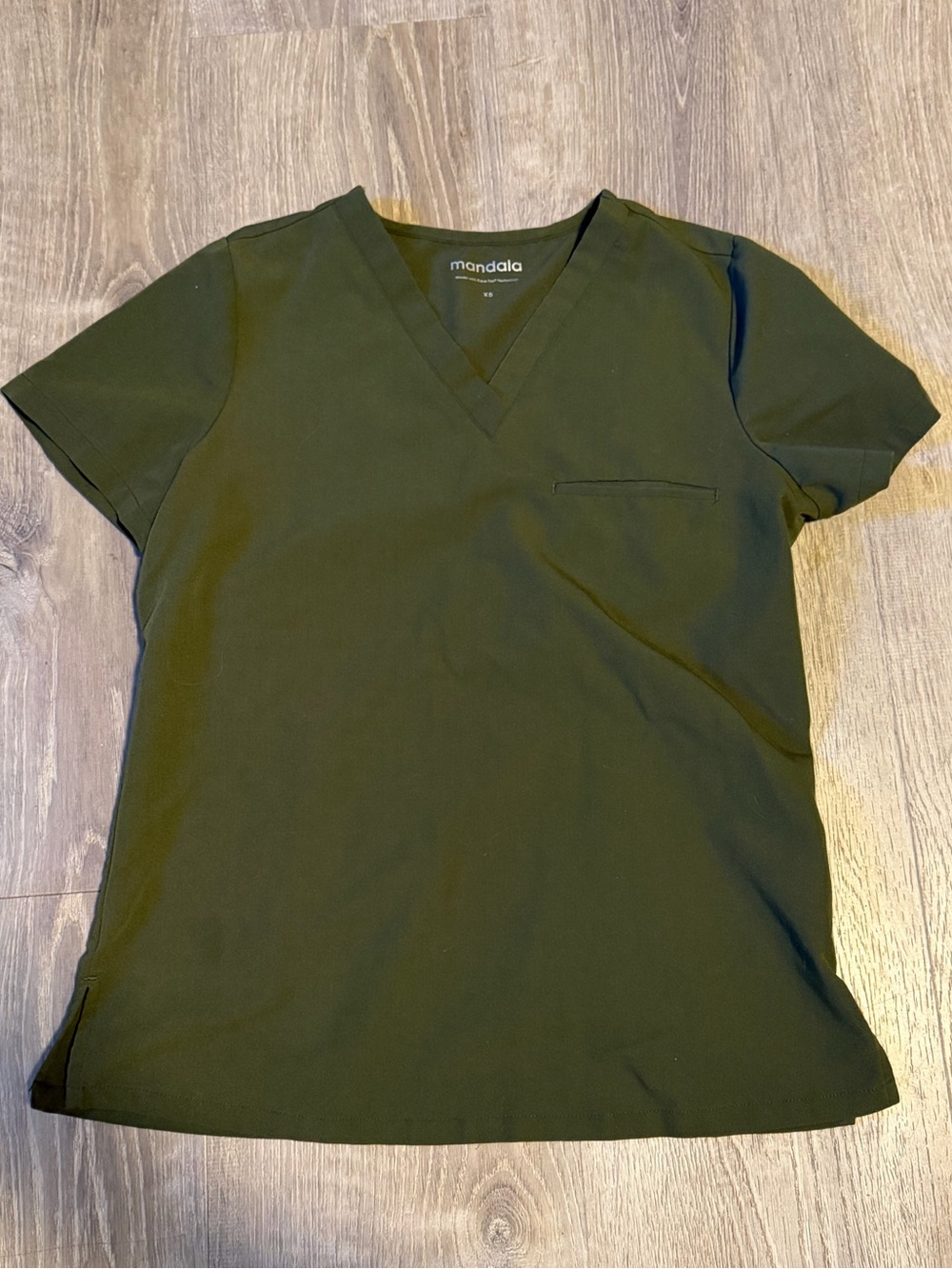 Mandala Women's Olive Green V-Neck Scrub Top